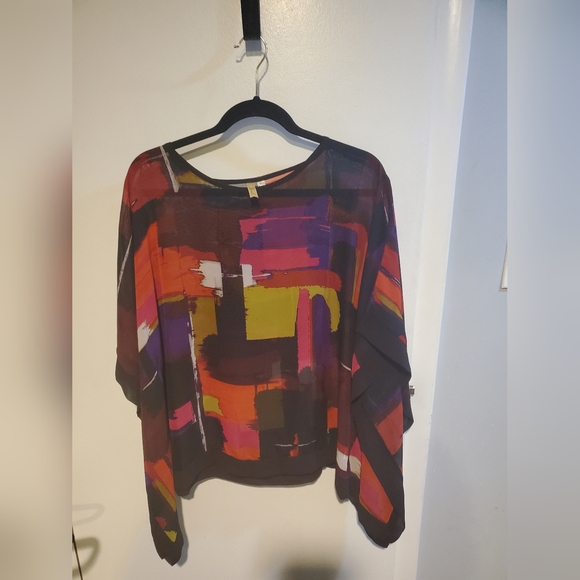 Chenault Tops - Chenault NWOT Shear Multicolor Graphic Blouse
